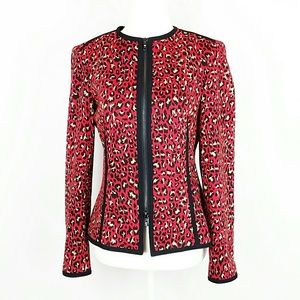 Anne Klein Red, Gold, Black Zip Leopard Jacket